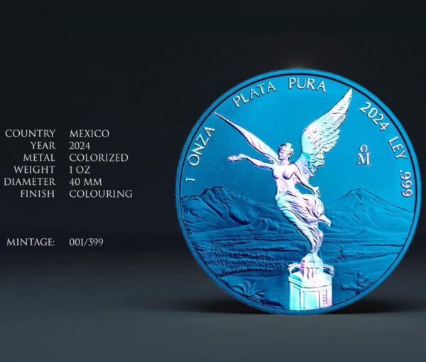 2024 Mexico Libertad Space Blue 1 oz Silver Colorized Hologram Coin - Image 4