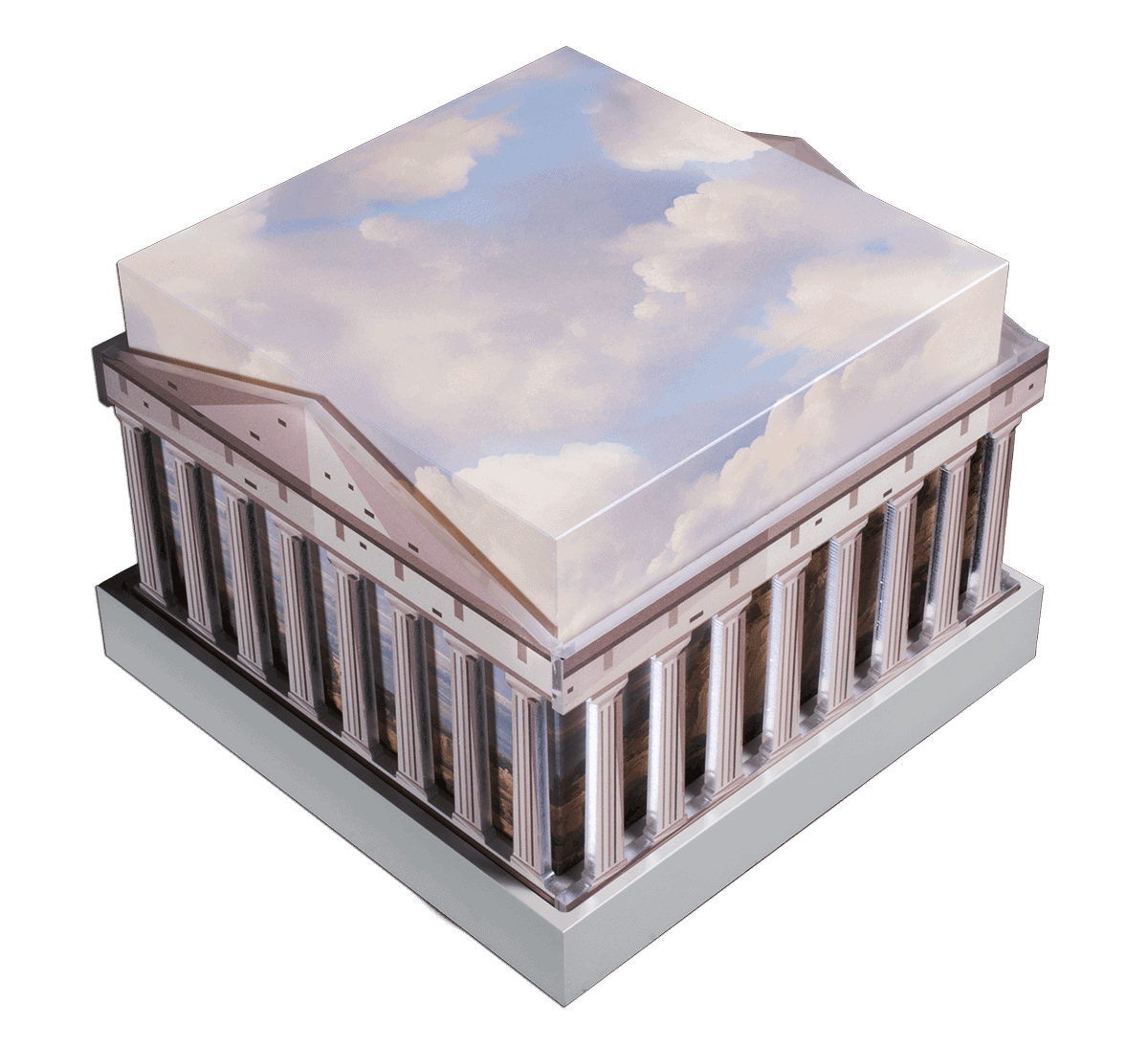 A1LN8H.collectible coin display case with cloudy sky design on top, designed for modern or classical coin collections.