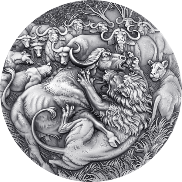 2025 Cameroon Circle of Life The Grand Hunting 1 Kilo Silver Antiqued High Relief Coin