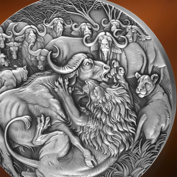 2025 Cameroon Circle of Life The Grand Hunting 1 Kilo Silver Antiqued High Relief Coin - Image 5