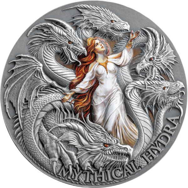 2025 Cameroon Dragonology Mythical Hydra 2 oz Silver Antiqued High Relief Coin