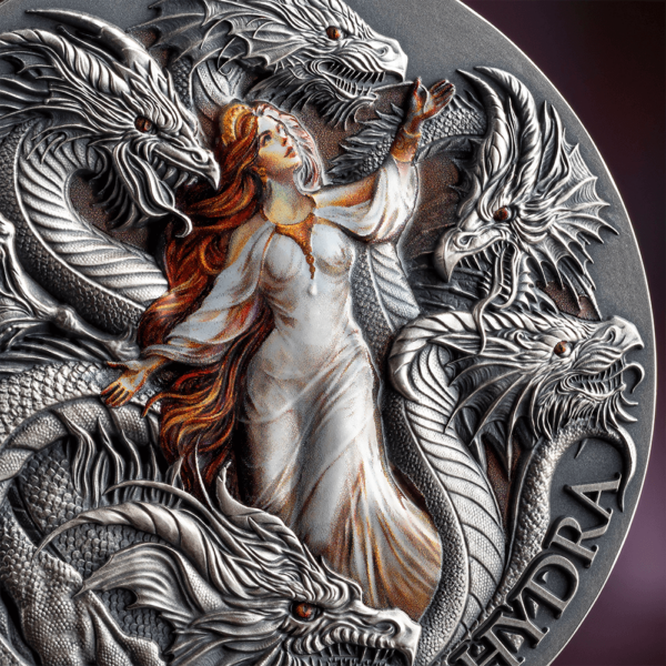 2025 Cameroon Dragonology Mythical Hydra 2 oz Silver Antiqued High Relief Coin - Image 5