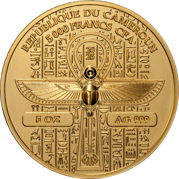 2025 Cameroon Gold Grandeur Isis 5 oz Silver High Relief Gilded Digitally Printed Coin - Image 2