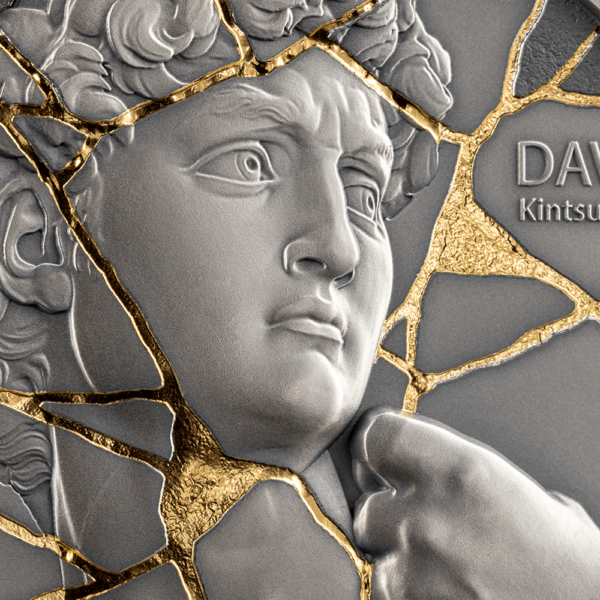 2025 Cameroon Kintsugi Art David 2 oz Silver High Relief Antiqued Gilded Coin - Image 3