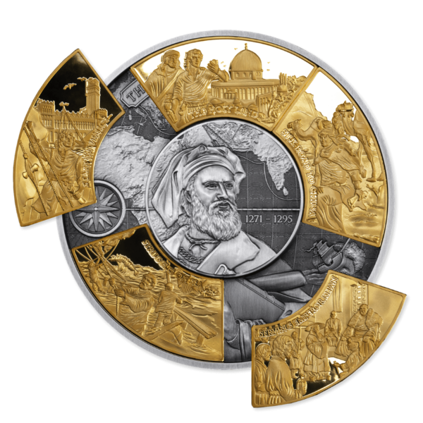 2025 Djibouti Marco Polo 5 oz Silver Gilded Antiqued Puzzle Coin