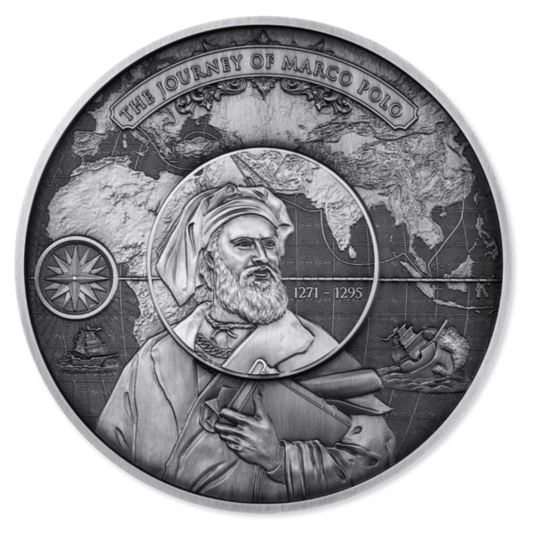 2025 Djibouti Marco Polo 5 oz Silver Gilded Antiqued Puzzle Coin - Image 4