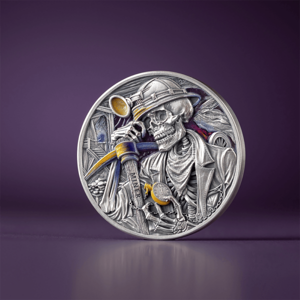 2025 Ghana Memento Mori Miner 1 oz Silver High Relief Colorized Coin - Image 5