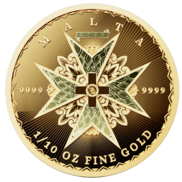 2025 Malta Maltese Cross 1/10 oz Gold .9999 Bullion Coin