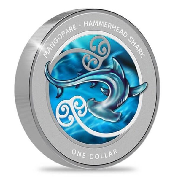 2025 New Zealand Mangōpare Hammerhead Shark 1 oz Silver Colorized Proof Coin