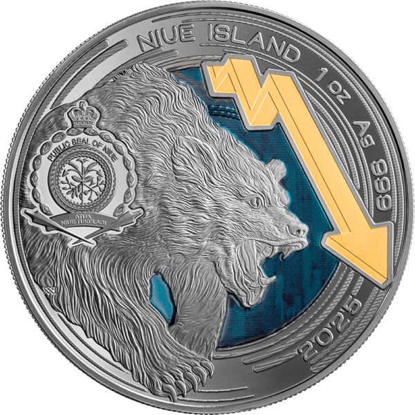 2025 Niue Bull and Bear Markets 1 oz Silver Digitally Printed Ruthenium Edition Coin - Image 2