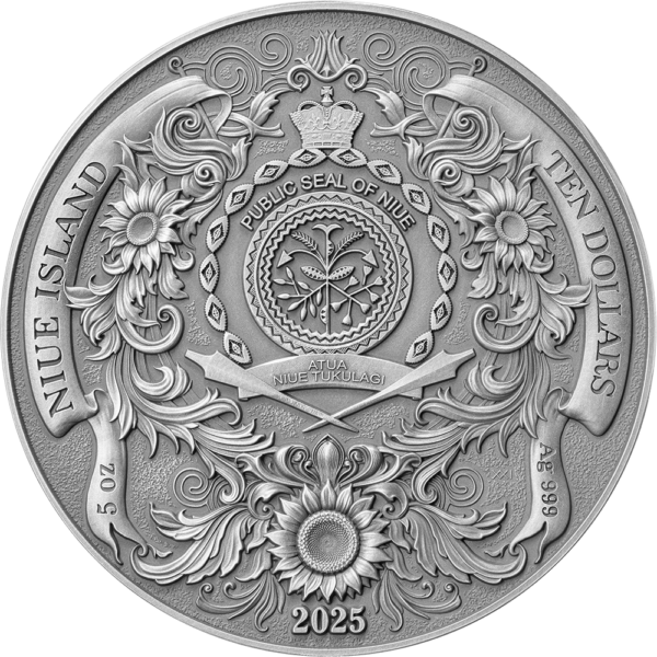 2025 Niue Ukraine-Devoted Projects Orans The Pray for Peace 5 oz Silver Antiqued Coin - Image 2