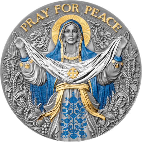 2025 Niue Ukraine-Devoted Projects Orans The Pray for Peace 5 oz Silver Antiqued Coin