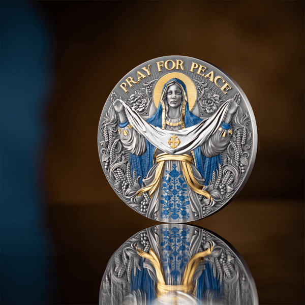 2025 Niue Ukraine-Devoted Projects Orans The Pray for Peace 5 oz Silver Antiqued Coin - Image 3