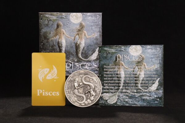 2025 Niue Zodiac Pisces 5 oz Silver Antiqued Glow in Dark UV Coin - Image 8