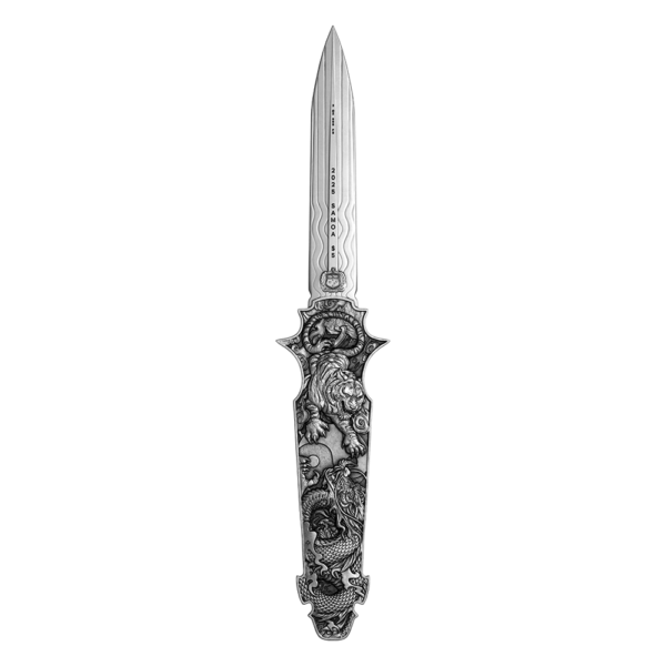 2025 Samoa Dragon Tiger Switchblade 2 oz Silver Antiqued Ultra High Relief Coin - Image 2