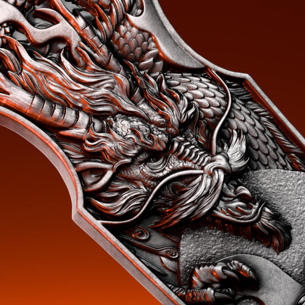 2025 Samoa Dragon Tiger Switchblade 2 oz Silver Antiqued Ultra High Relief Coin - Image 4