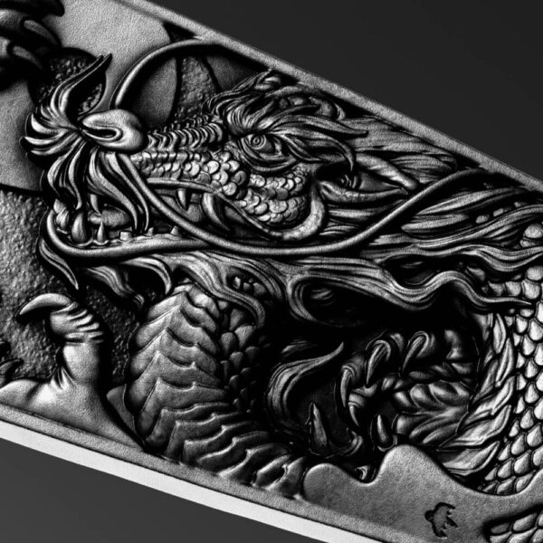 2025 Samoa Dragon Tiger Switchblade 2 oz Silver Antiqued Ultra High Relief Coin - Image 5