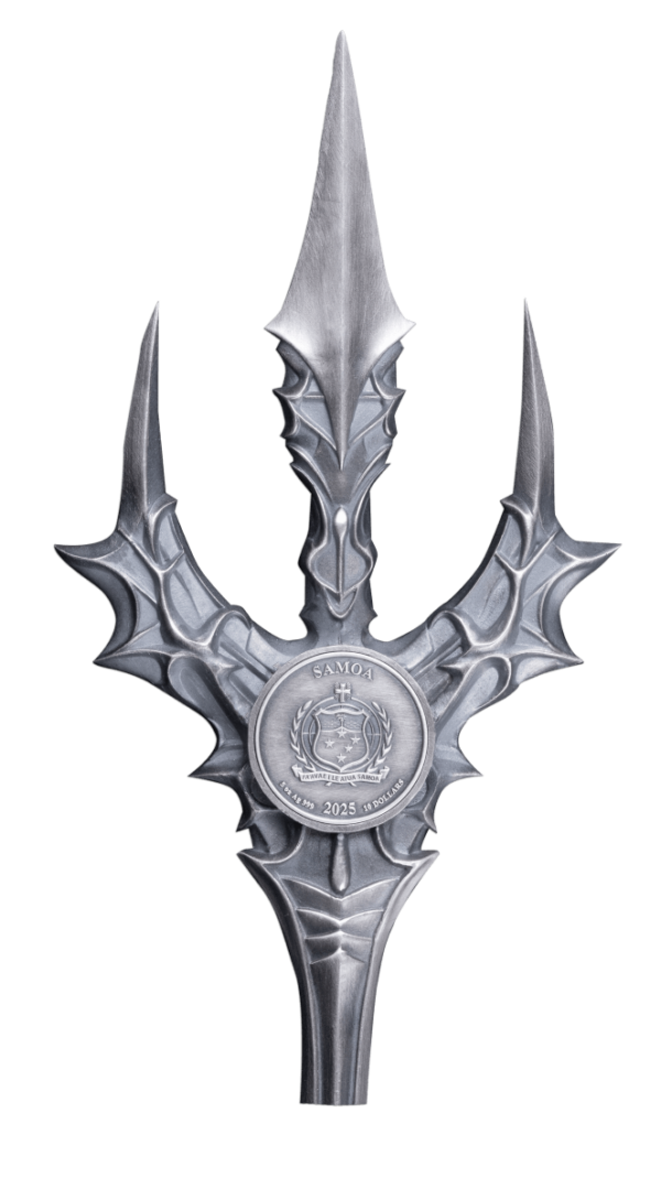 2025 Samoa Neptune´s Trident 5 oz Silver Shaped Antiqued Coin - Image 6