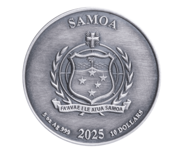 2025 Samoa Neptune´s Trident 5 oz Silver Shaped Antiqued Coin - Image 7