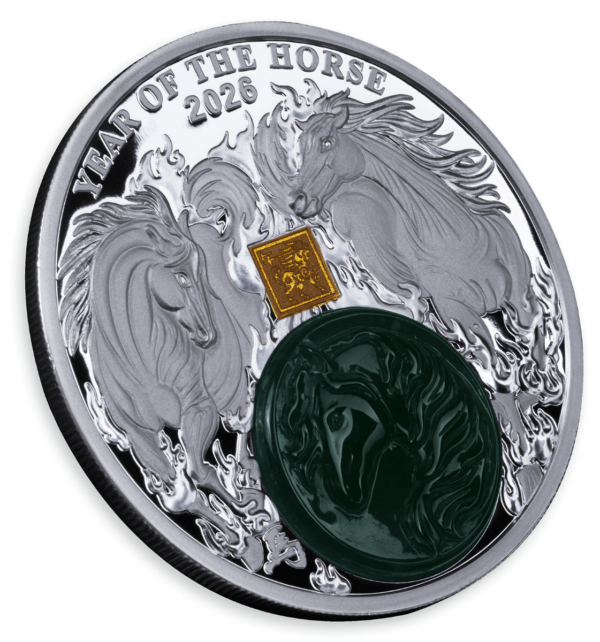 2026 Burundi Lunar Year of the Horse 2 oz Silver Proof Coin w/Jade Insert - Image 3