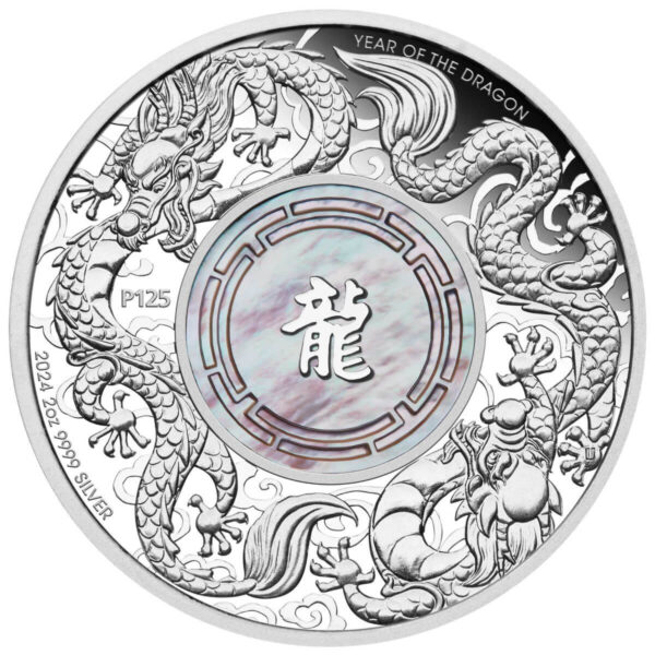 2024 Australia Lunar Double Dragon Mother Pearl 2oz Silver Coin NGC PF 70 UCAM - Image 3