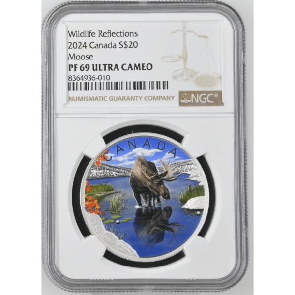 2024 Canada Wildlife Reflections Moose 1 oz Silver Colorized Coin NGC PF 69 UCAM