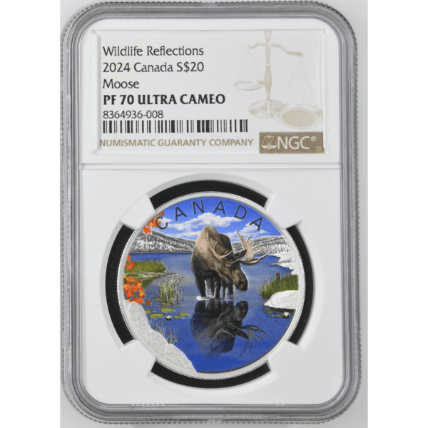 2024 Canada Wildlife Reflections Moose 1 oz Silver Colorized Coin NGC PF 70 UCAM