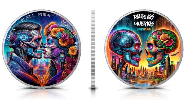 2024 Mexico Libertad Dia De Los Muertos Cyberpunk 1 oz Silver Colorized Coin - Image 5