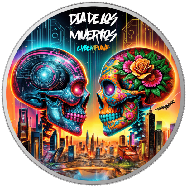 2024 Mexico Libertad Dia De Los Muertos Cyberpunk 1 oz Silver Colorized Coin - Image 2