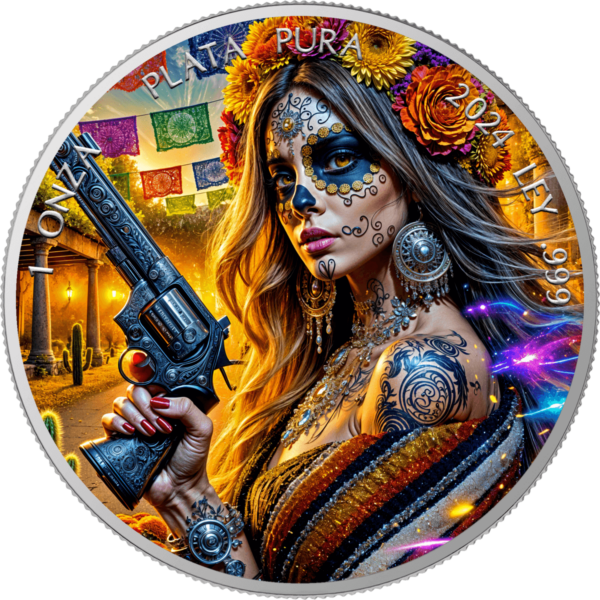 2024 Mexico Libertad Dia De Los Muertos Outlaw 1 oz Silver Colorized Coin