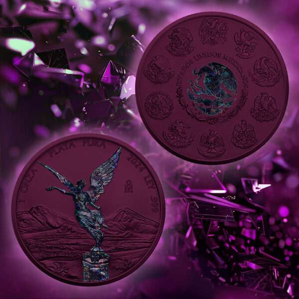 2024 Mexico Libertad Purple Space Metals 1 oz Silver Colorized Coin - Image 3