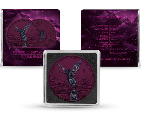 2024 Mexico Libertad Purple Space Metals 1 oz Silver Colorized Coin - Image 5