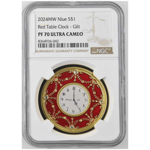 2024 Niue Faberge Art Red Table Clock 1oz Silver Coin NGC PF 70 UCAM