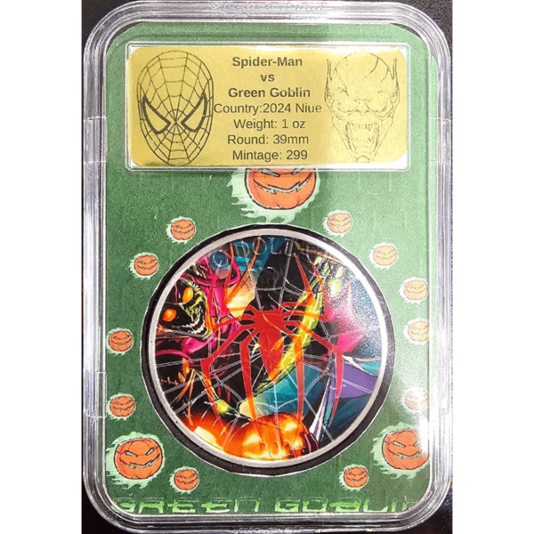 2024 Niue Marvel Spider-Man vs Green Goblin 1 oz Silver Colorized Coin in Slab - Image 2