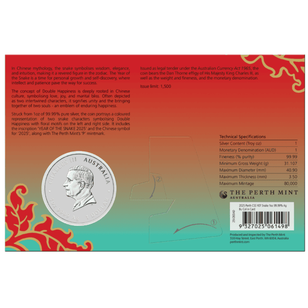 2025 Australia Stamp and Coin Lunar Double Happiness Xi 1 oz Silver Coin in Card - Image 2