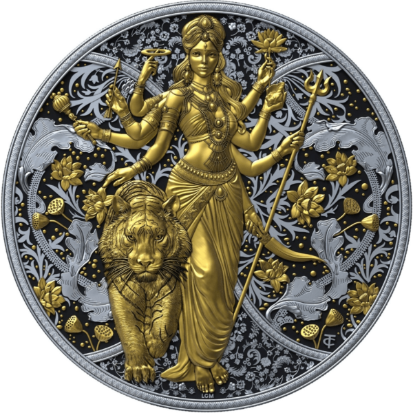 2025 Cameroon Durga 1 oz Silver Proof High Relief Dark Ruthenium Gilded Coin