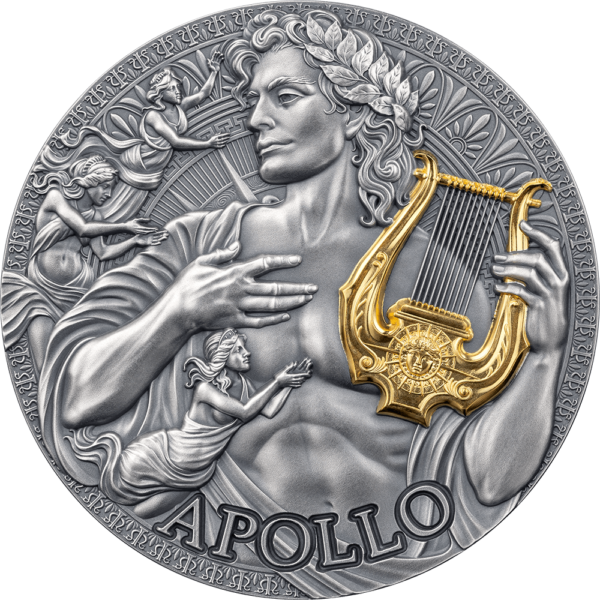 2025 Cameroon Great Greek Mythology Apollo 2 oz Silver High Relief Antiqued Gilded Coin