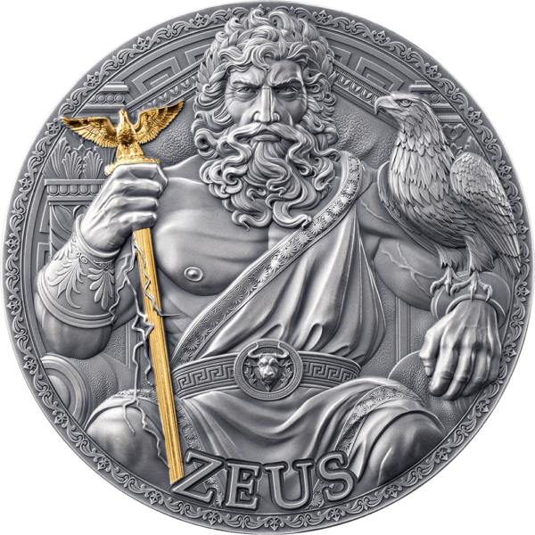 2025 Cameroon Great Greek Mythology Zeus 3 oz Silver High Relief Antiqued Gilded Coin