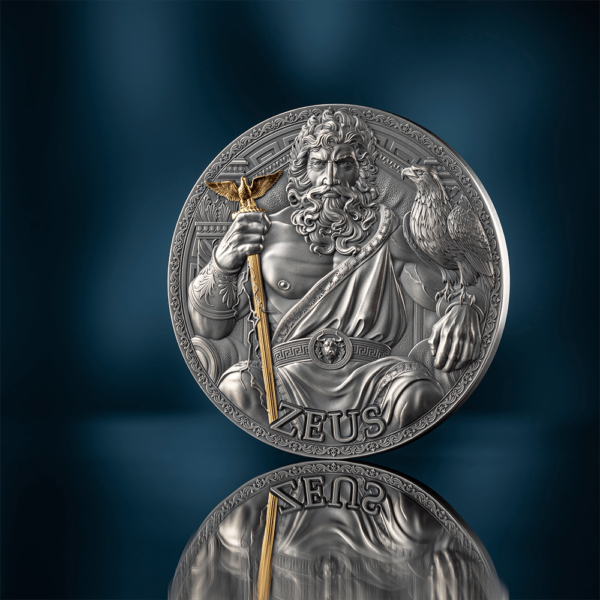 2025 Cameroon Great Greek Mythology Zeus 3 oz Silver High Relief Antiqued Gilded Coin - Image 5