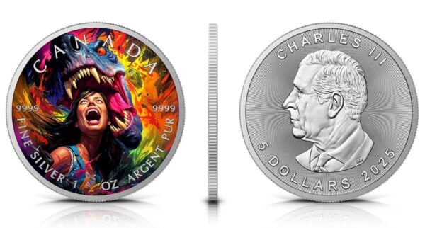 2025 Canada Maple Leaf Dino Attack 1 oz Silver Colorized Coin - Image 5