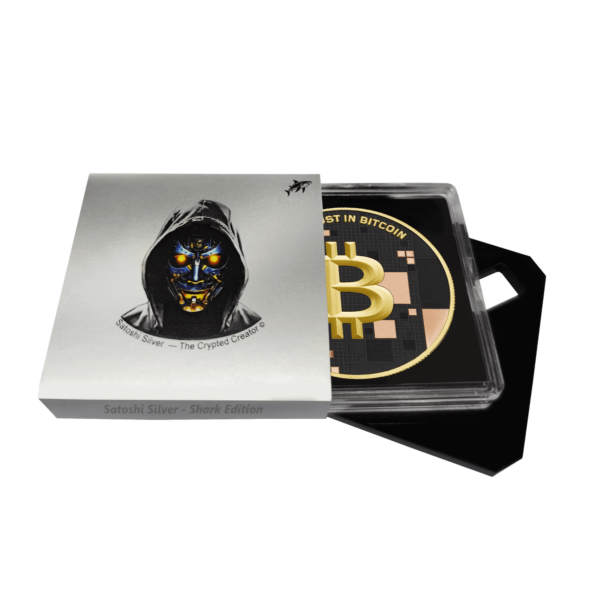 2025 Germany Satoshi Project Bitcoin Shark 21 Gram Silver Gilded Black Platinum Coin - Image 5