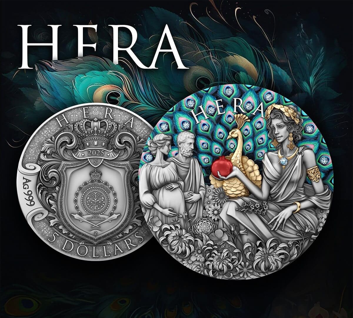 2025 Niue Divine Beauty Hera 2 Oz Silver Antiqued Gilded Coin W Crystal 2025 Niue Divine Beauty Hera 2 Oz Silver Antiqued Gilded Coin W Crystal