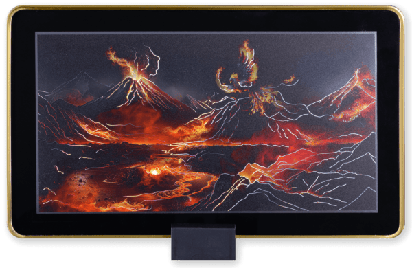 Front view of the 2025 Samoa Fire and Phoenix 1 oz Silver Colorized Proof-Like Flat Bar, highlighting the vibrant fire and phoenix artwork.