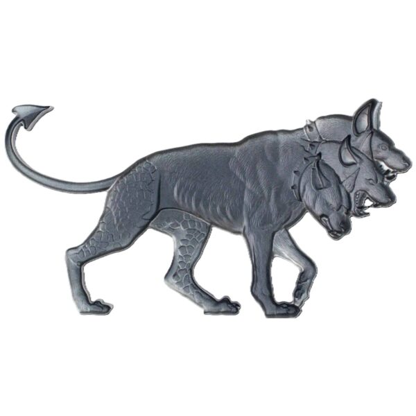 Bold panther logo made of metal, featuring a fierce design with a multiple-headed animal motif and detailed textures, representing strength and resilience for GR Reserve branding.