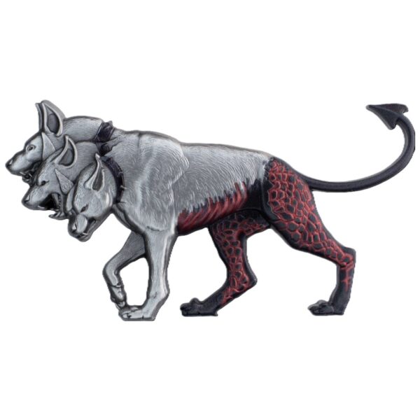 Intricate lion sculpture with detailed textures, dual-tone metallic finish, and artistic red and black design elements, representing strength and creativity.