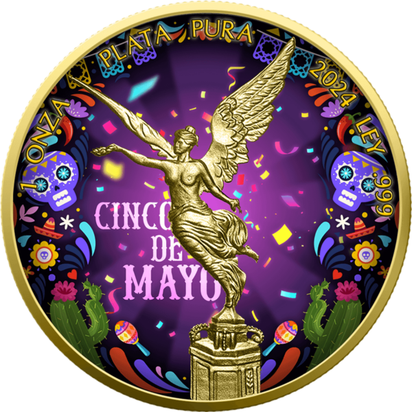 2024 Mexico Libertad Cinco de Mayo 1 oz Silver Colorized Gilded Coin