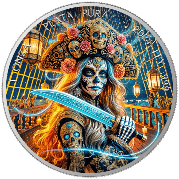 2024 Mexico Libertad Dia De Los Muertos Corsair 1 oz Silver Colorized Coin