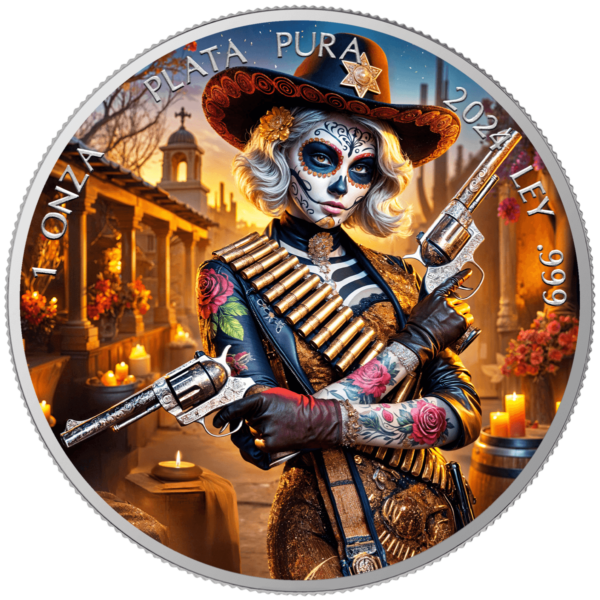 2024 Mexico Libertad Dia De Los Muertos Sheriff 1 oz Silver Colorized Coin