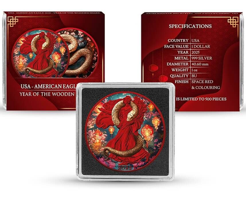 【イーグル銀貨】500枚限定Year of the Wooden Snake 2025 American Eagle Lunar Year of the Wooden Snake 1 oz
