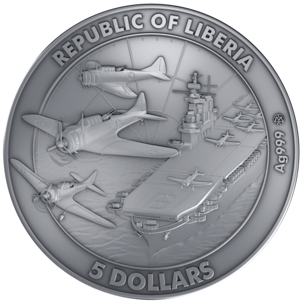 2025 Liberia Battle of Midway 2 oz Silver Proof Like UV Printed Coin - Image 2